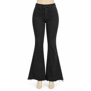 Judy Blue JB88275 Black Pull On High Rise Flare Jeans Size 3/26 Raw Hem